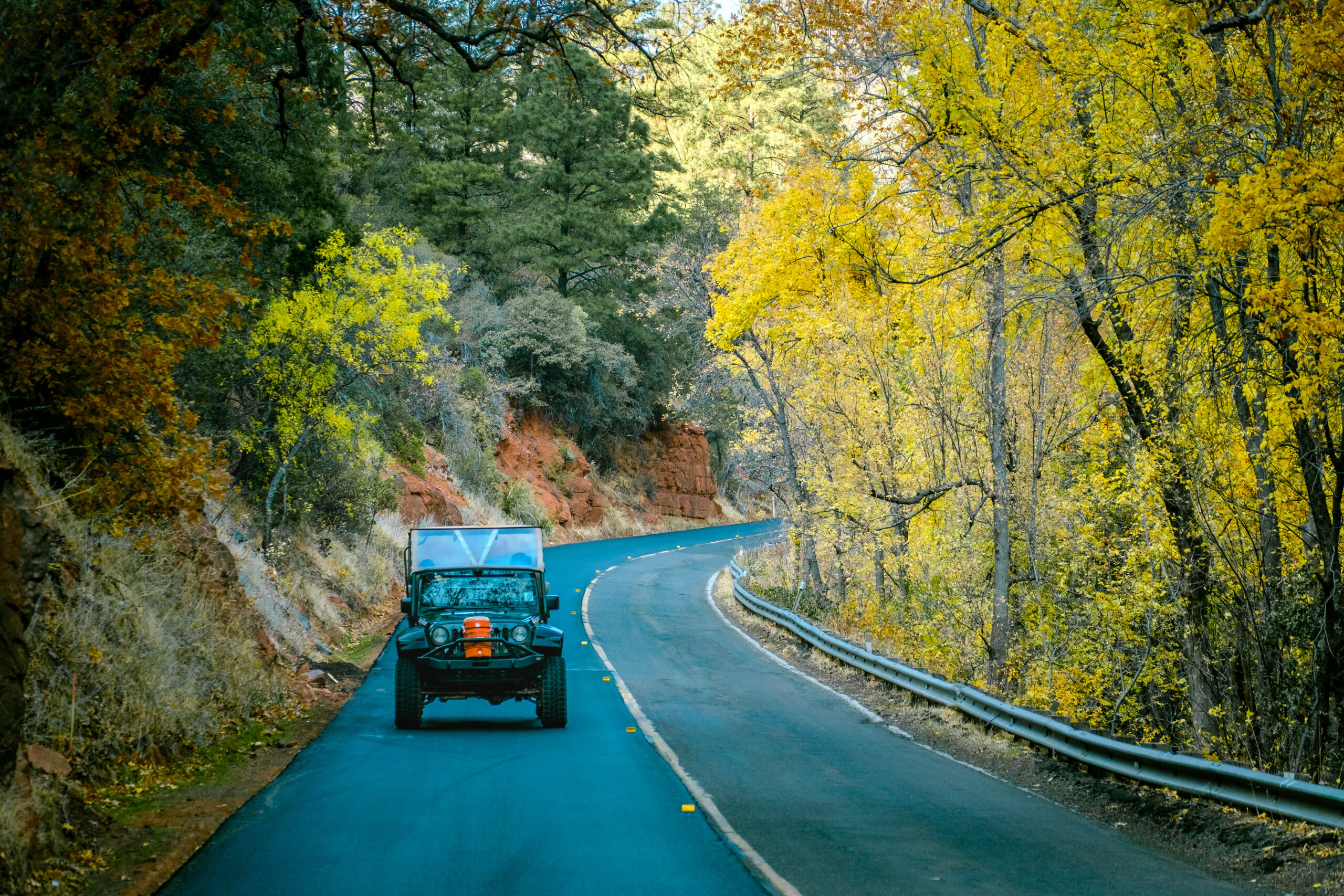 Discover Sedona's Refreshing Shaded Trails on the Call of the Canyon Tour 2 Venture into lush canyons where towering trees create natural canopies and flowing creeks add a refreshing touch to your exploration