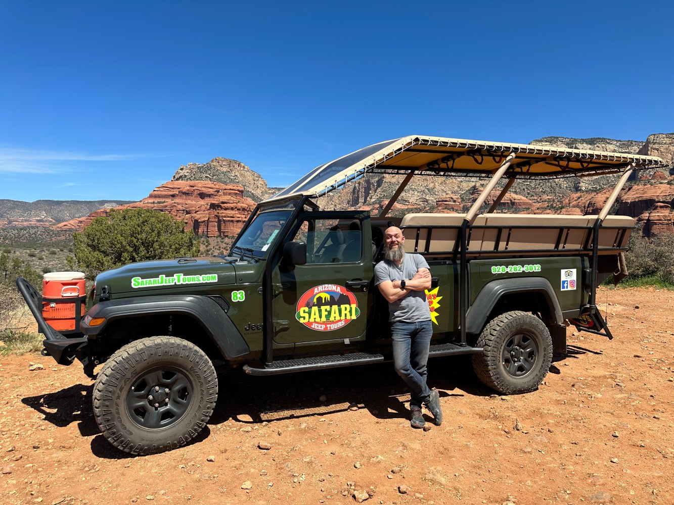 a jeep with a tour guide on a dirt road in Sedona